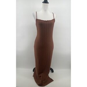 Elodie Strappy Dress Women's Large* Rust Brown Midi Bodycon Stretch Knit‎